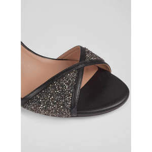 Estelle Black Leather Crystal Detail Heel Sandals